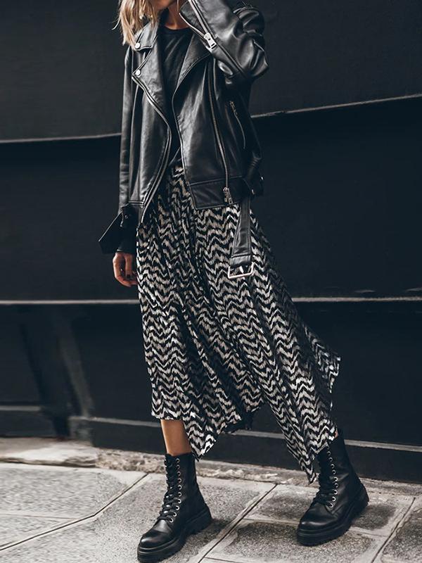 Loose Bronzing Contrast Color Split-Side Skirts Bottoms Product Image