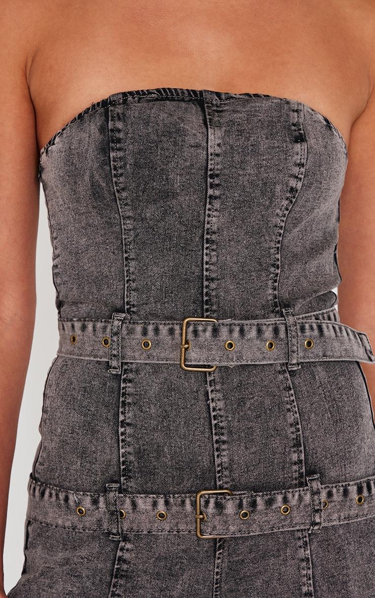Washed Grey Buckle Detail Straight Leg Denim Jumpsuit Product Image
