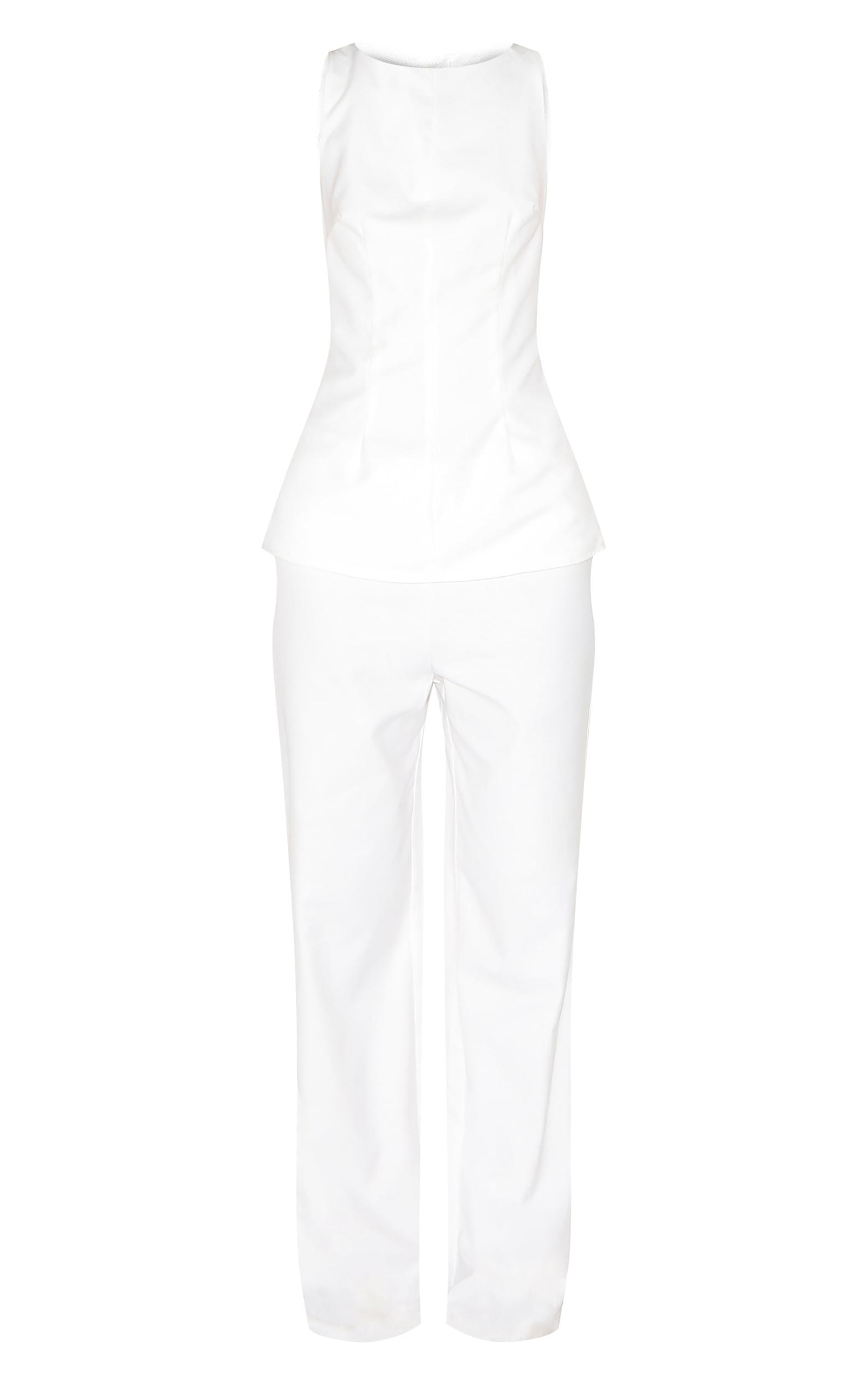 White Tailored Boat Neck Longline Jumpsuit Product Image
