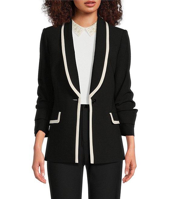 KARL LAGERFELD PARIS Stretch Contrast Trim Long Sleeve Jacket Product Image