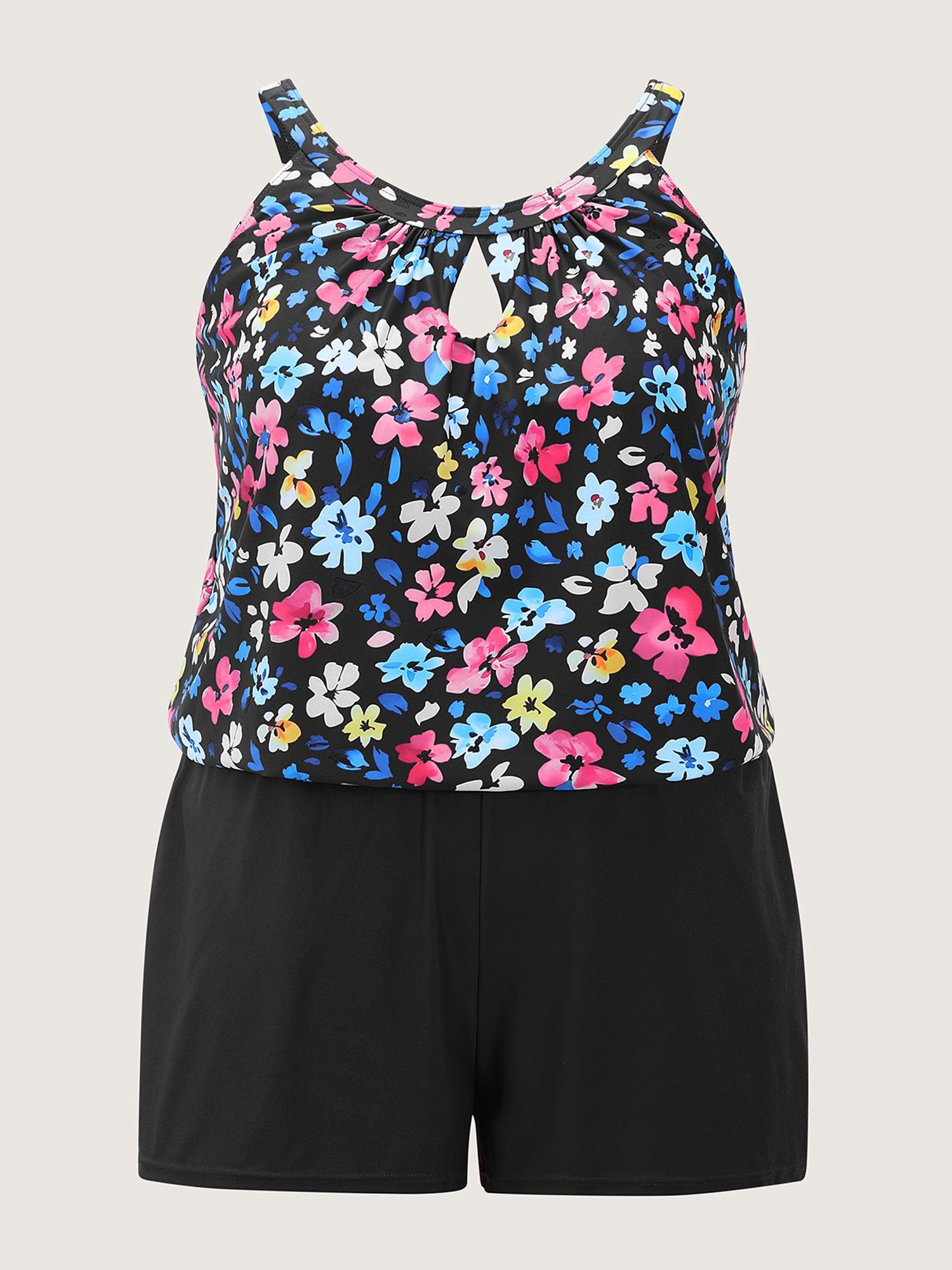 Floral Print Keyhole Pockets Swim Romper Female Product Image