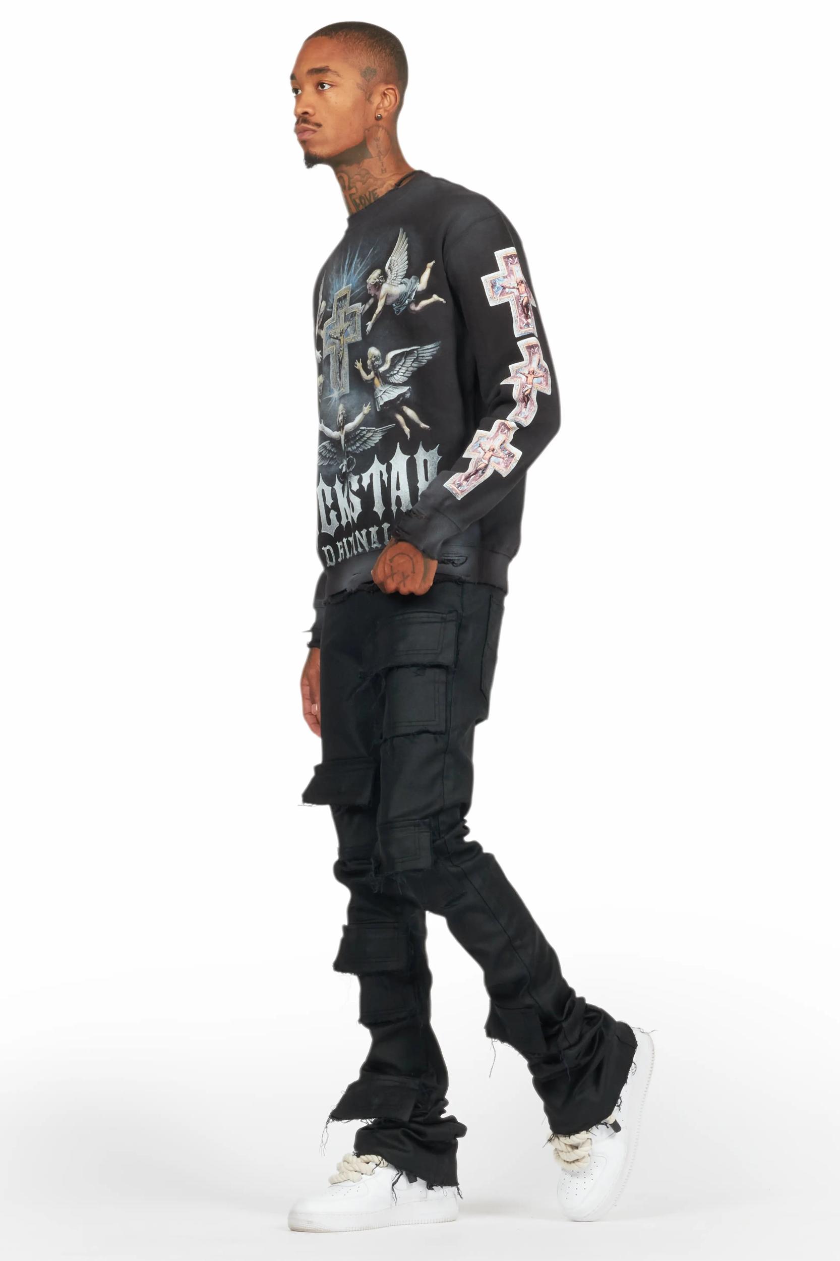 Petrus Black Coated Super Stacked Flare Jean Male Product Image