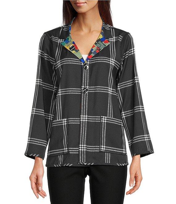 Ali Miles Woven Abstract Multi Print Stand Collar Long Sleeve Reversible Jacket Product Image