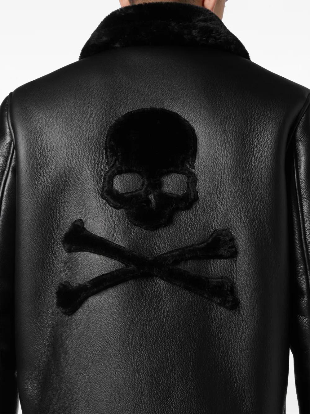 logo-patch faux-leather bomber jacket Product Image