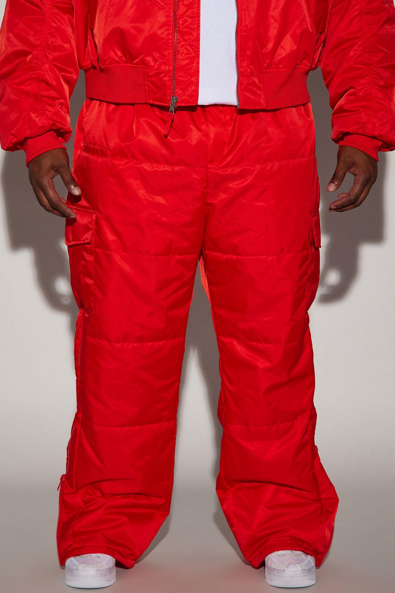 Ride With Me Baggy Padded Nylon Pants - Red Product Image