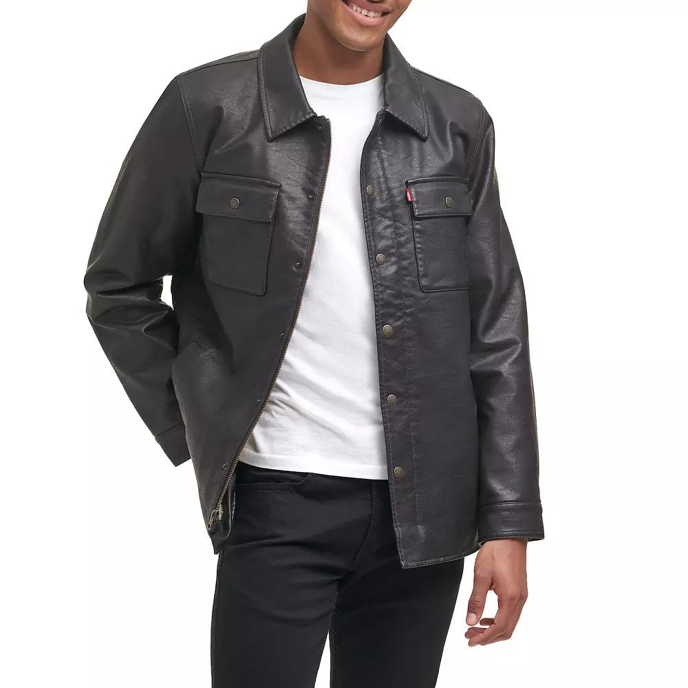 Men's Levi's® Faux Leather Sherpa Lined Button Trucker Jacket,  Product Image
