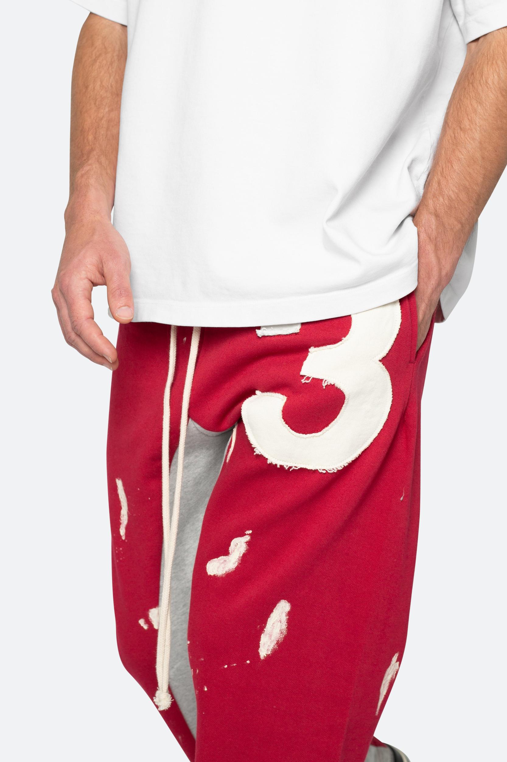 3 Patch Contrast Sweatpants - Red/Grey Product Image
