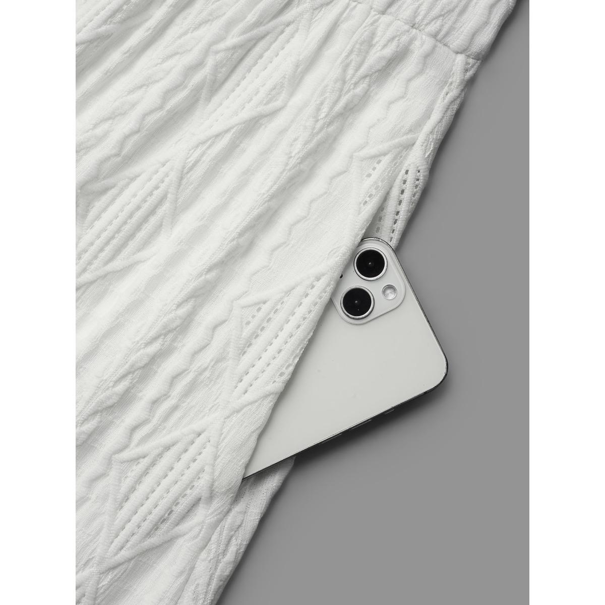 Plus Size Flutter Sleeve Textured Pockets Midi Dress Ivory Women Casual Texture Round Neck Cap Sleeve Curvy BloomChic 30/6X Product Image