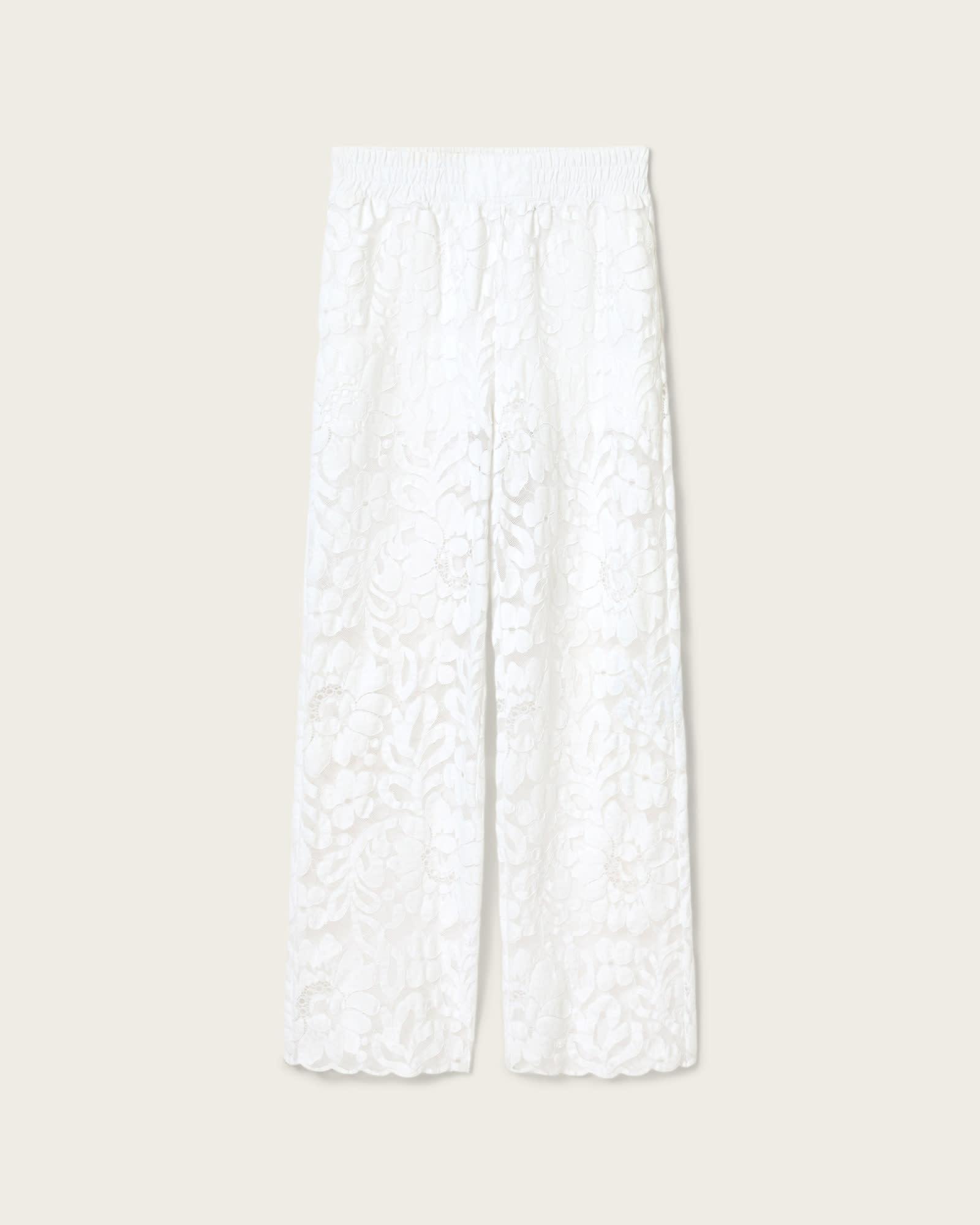 Amelie Straight Leg Lace Pants Optic White | ALLSAINTS US Product Image