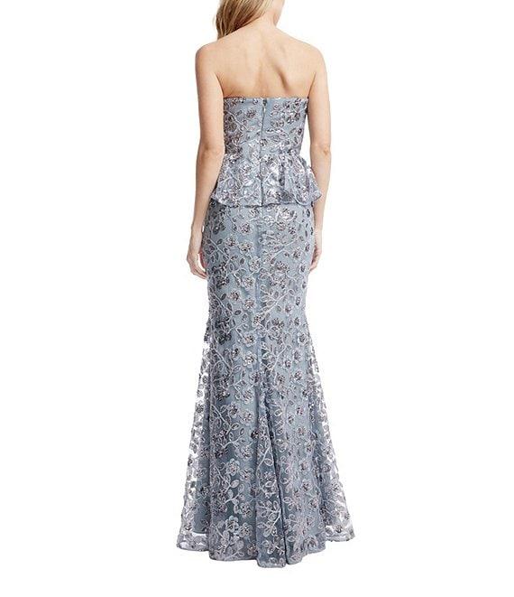Dress the Population Scarlett Sequin Floral Print Strapless Neck Sleeveless Peplum Gown Product Image