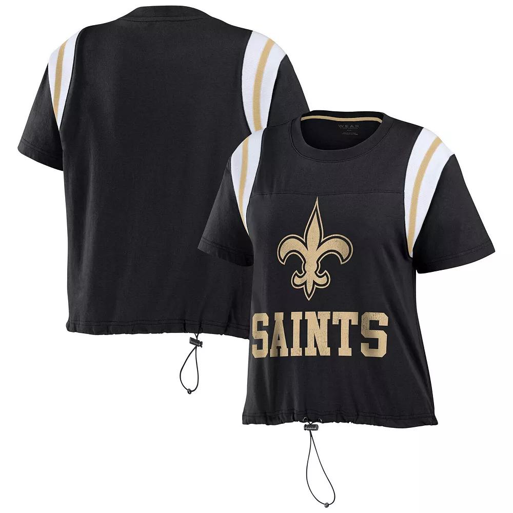 Women's WEAR by Erin Andrews Black New Orleans Saints Cinched Colorblock T-Shirt,  Product Image