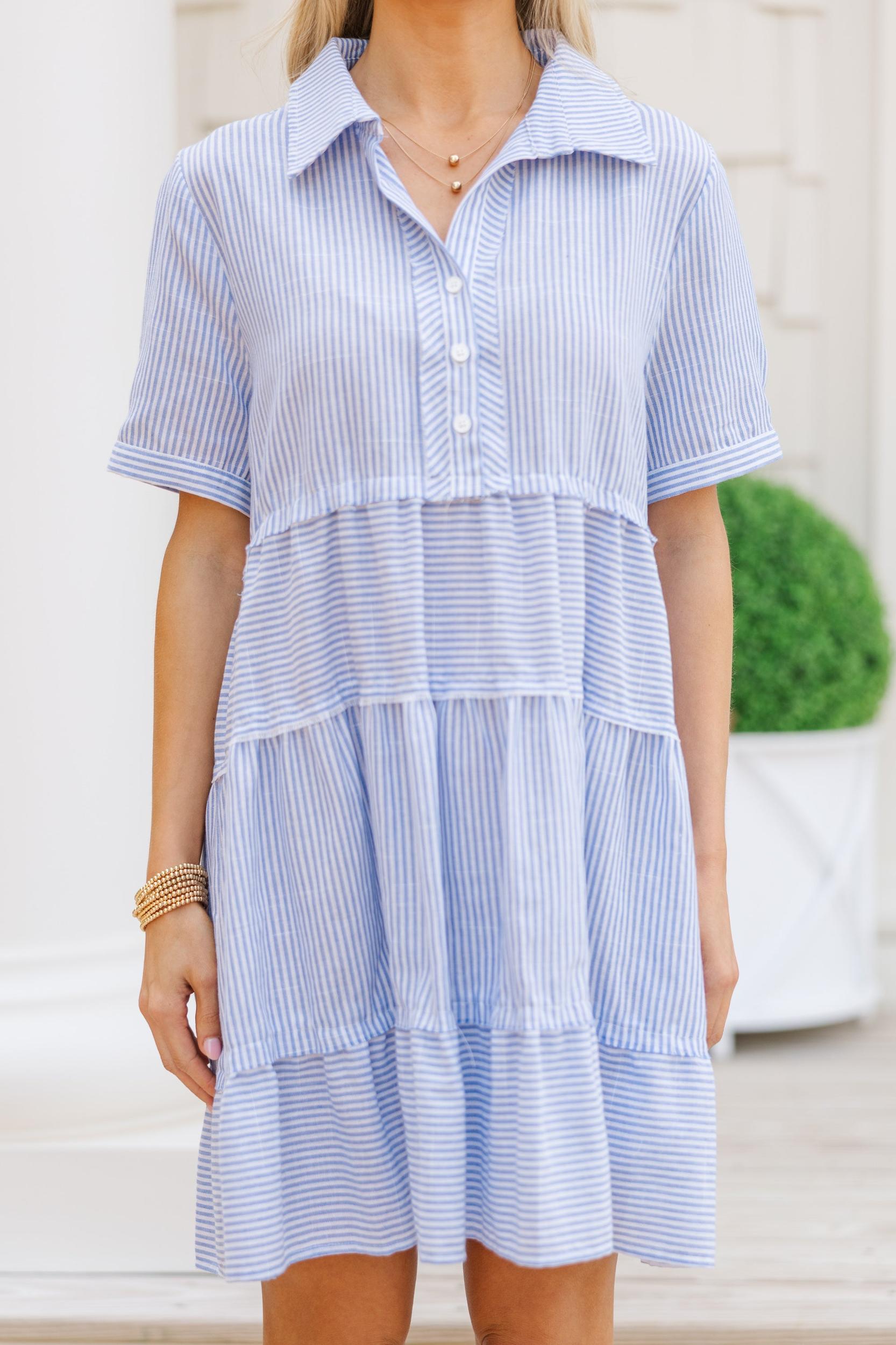All You Need To Hear Light Blue Striped Babydoll Dress Female Product Image