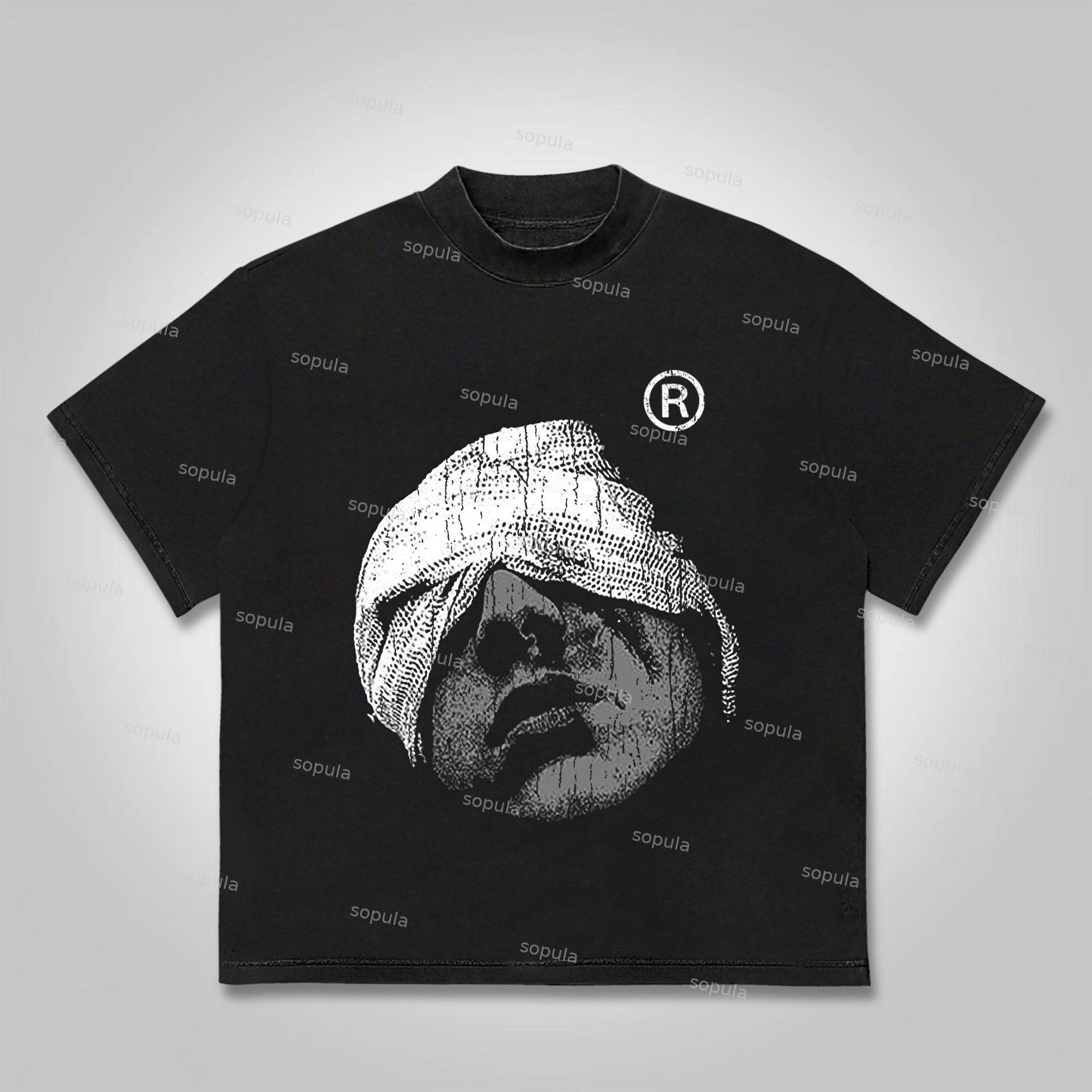 Sopula Vintage Abstract Portrait Graphic Print Cotton T-shirt Product Image