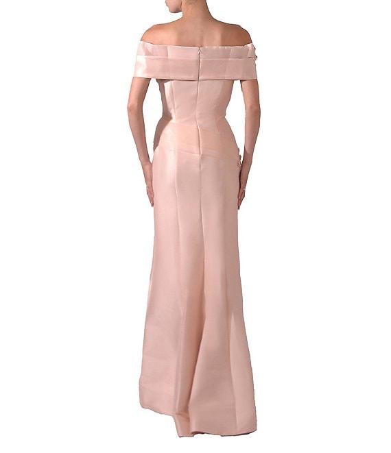 Terani Couture Pleated Off-the-Shoulder Short Sleeve Mermaid Gown Product Image
