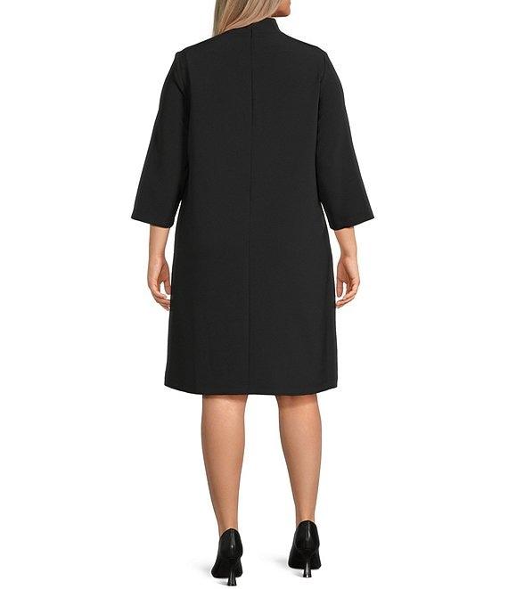 Caroline Rose Plus Taylor Crepe Split Mandarin Collar 3/4 Sleeve A-Line Dress Product Image