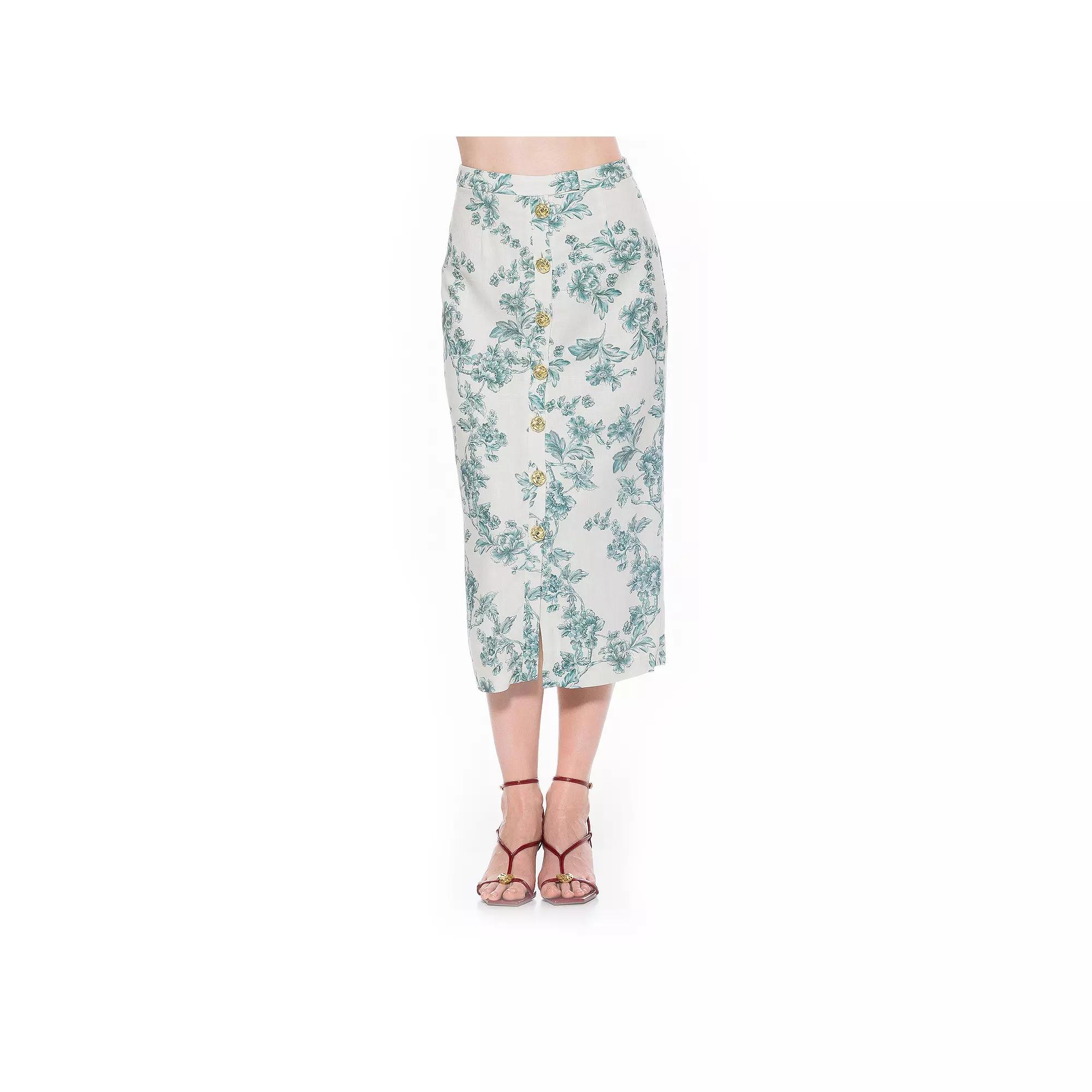 Women's ALEXIA ADMOR Front Button Down Midi Linen Skirt,  Product Image