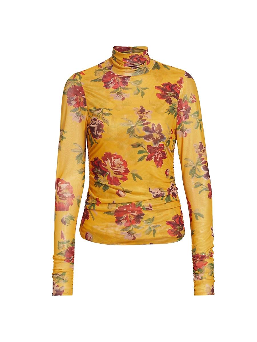 Womens Bridgette Floral Shirred Mesh Turtleneck Product Image