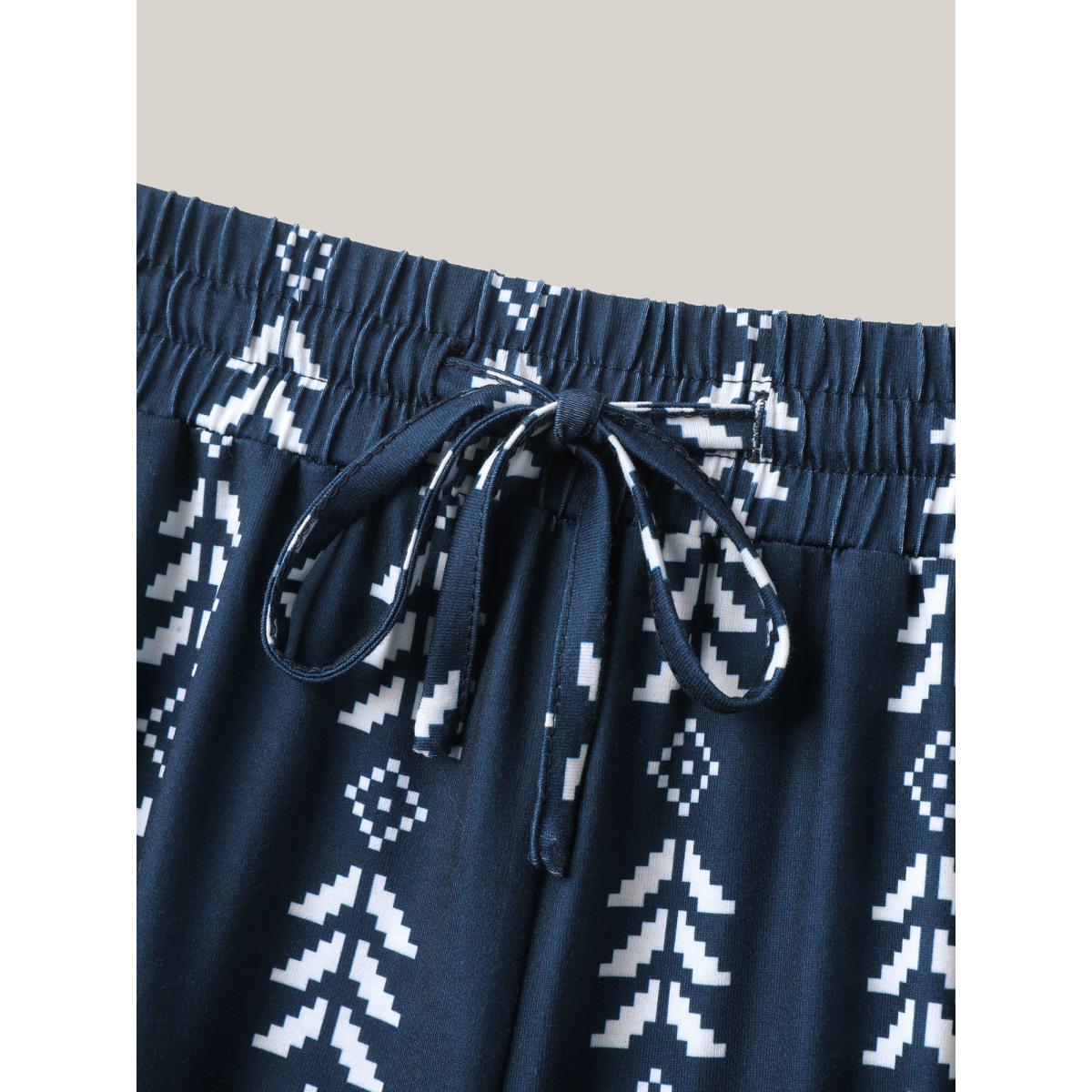 Plus Size Boho Geometric Print Stretchy Waist Pants Women Indigo Leisure Mid Rise Casual Pants BloomChic 10/M Product Image