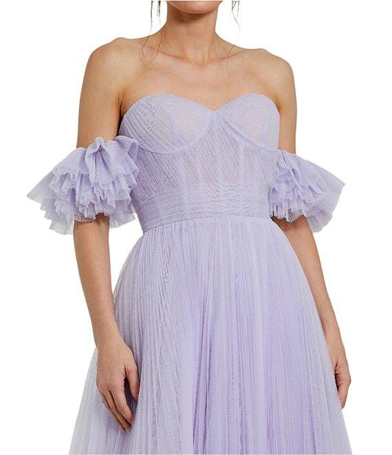 Mac Duggal Off-The-Shoulder Sweetheart Neckline Corset Bodice Tulle Ballgown Product Image