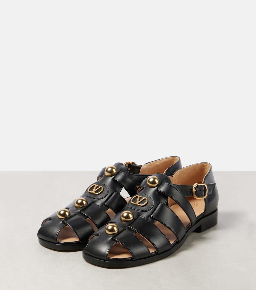 VALENTINO GARAVANI Vlogo Signature Faux-pearl Flat Sandals In Black Product Image