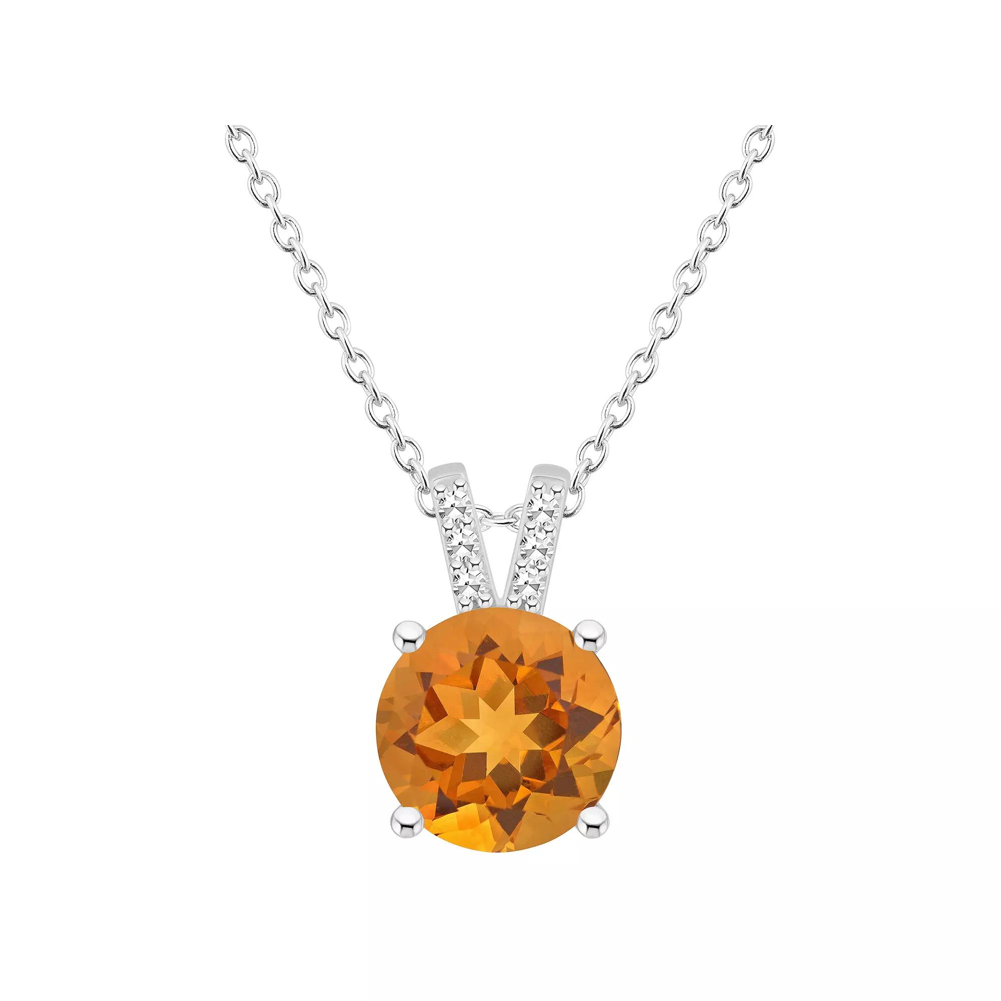 Alyson Layne Sterling Silver 8 mm Round Gemstone & Diamond Accent Pendant Necklace, Women's,  Product Image