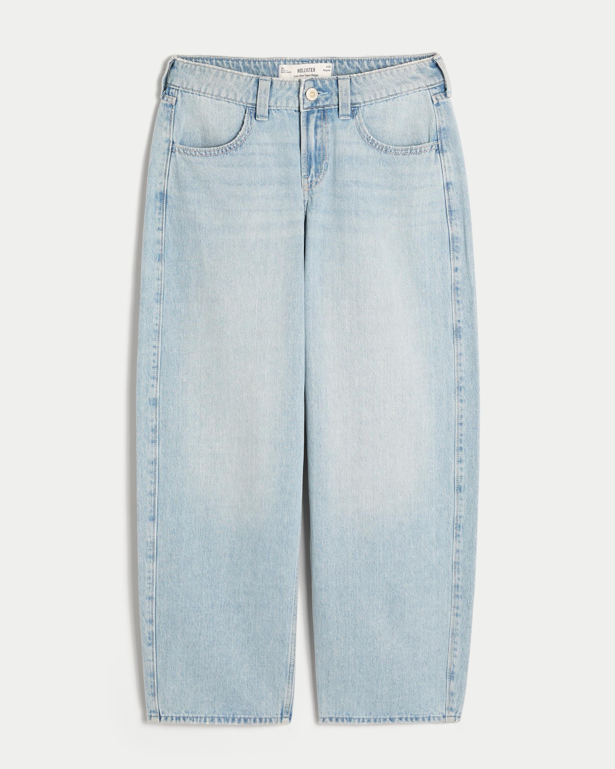 Low-Rise Medium Wash Tapered Baggy Jeans Product Image