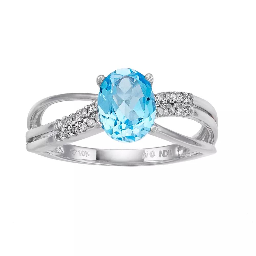 Gemminded 10k White Gold Blue Topaz & Diamond Accent Ring, Women's, Size: 6, Sterling Product Image