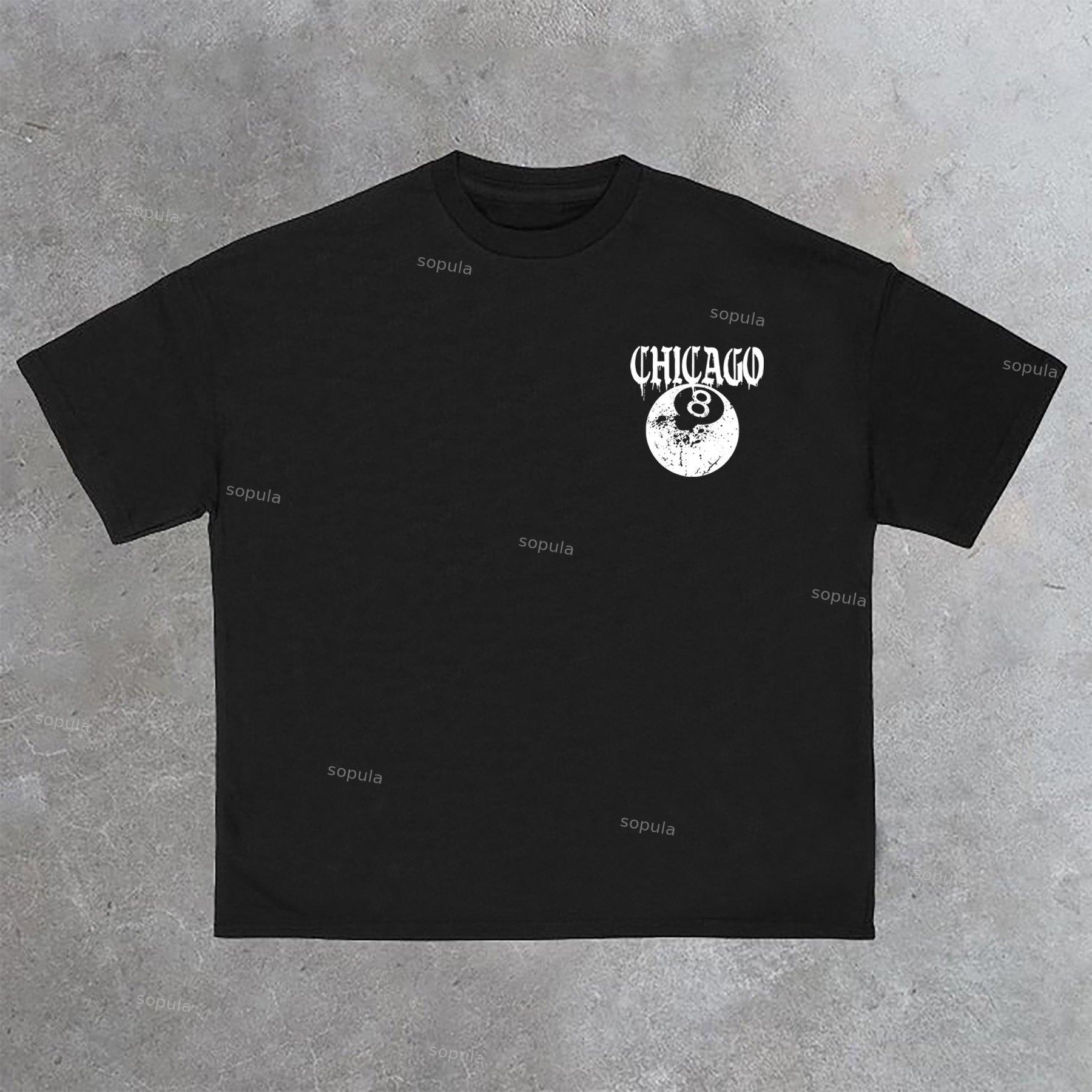 Chicago 8 Ball Print Cotton Casual T-Shirt Product Image