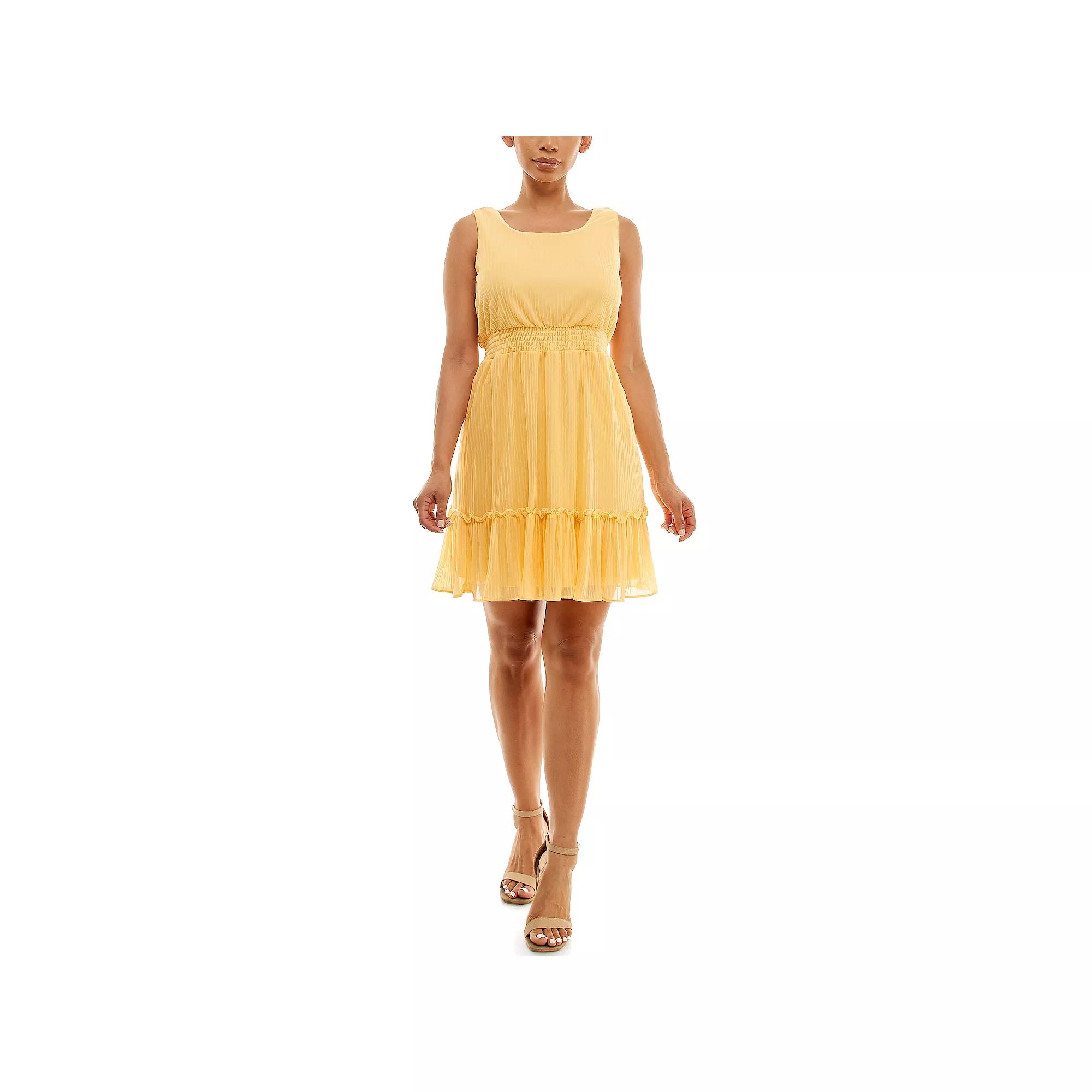 Women's Nina Leonard Smocked Waist Dress, Size: Large, Yellow Product Image