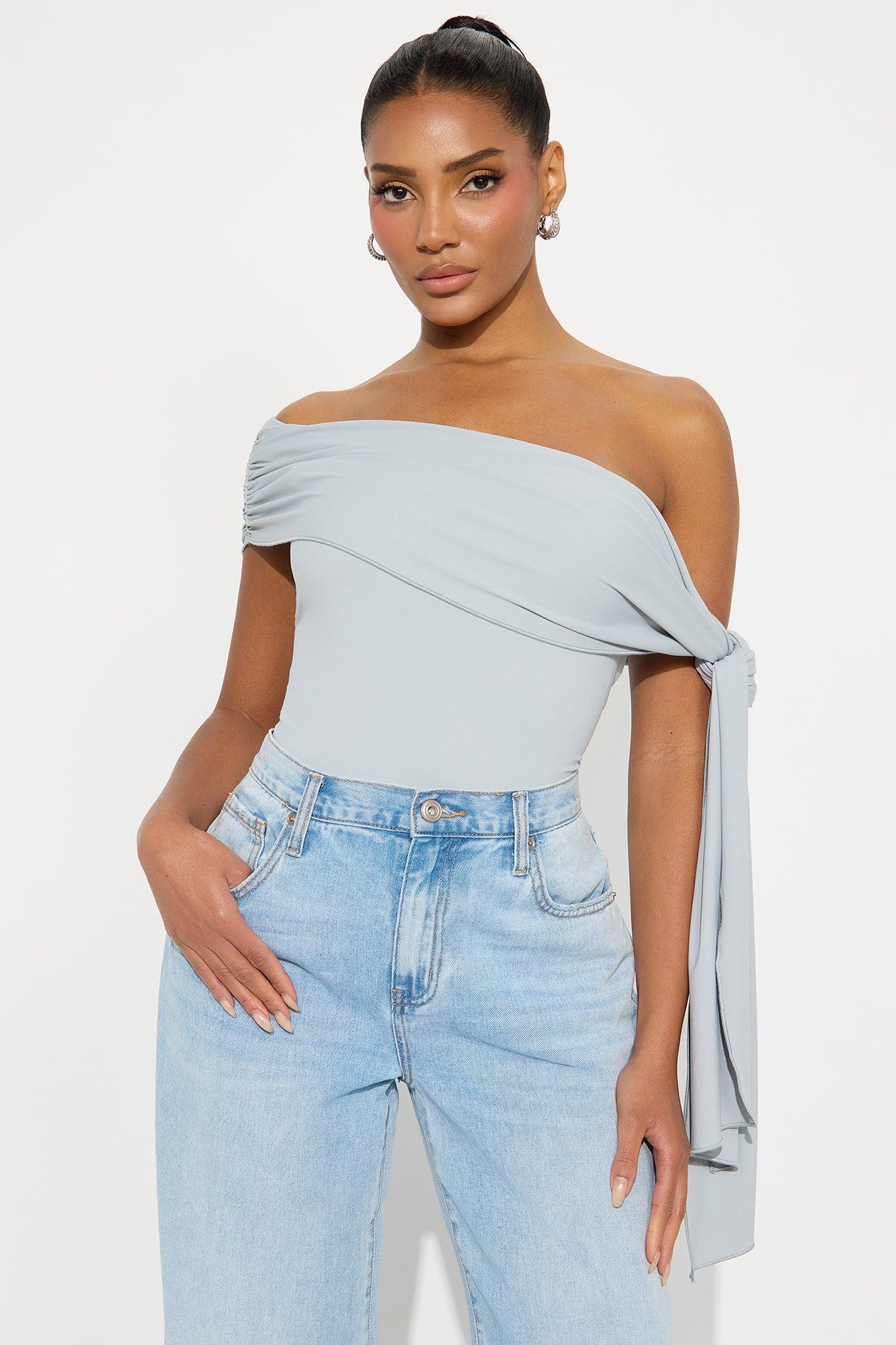 Refined Class Ruched Off Shoulder Bodysuit - Silver Female Product Image