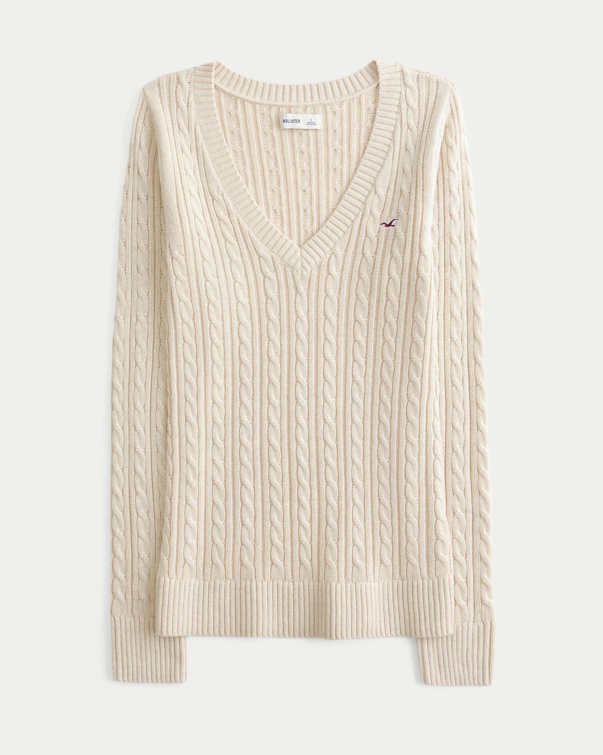 Cable-Knit Icon V-Neck Sweater Product Image