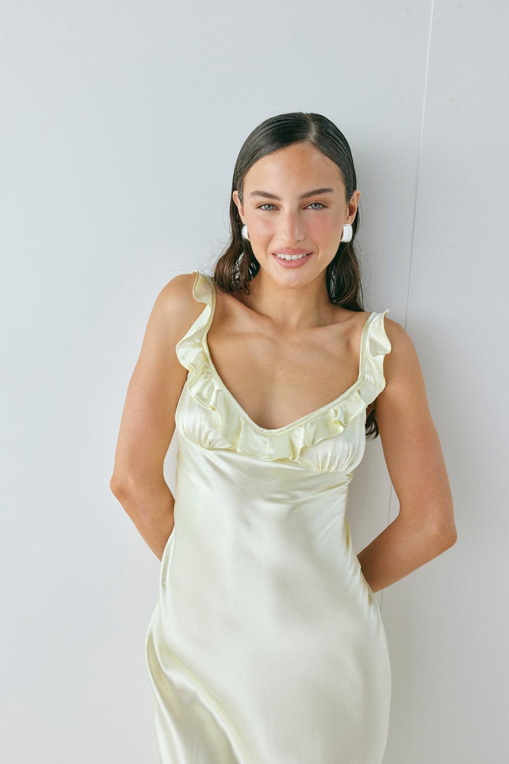 Rosalia Satin Bias Cut Maxi Dress Butter Product Image