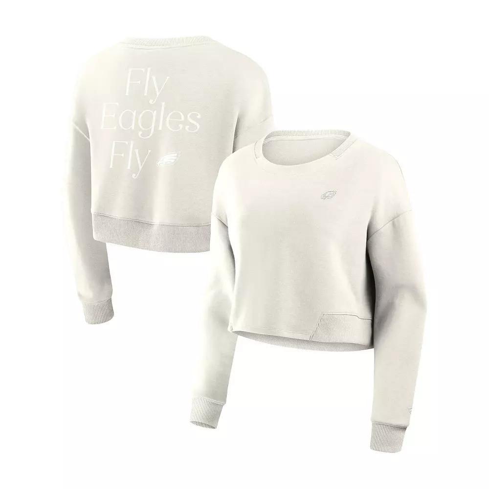 Women's Fanatics Cream Philadelphia Eagles Studio Tri-Blend Cropped Pullover Sweatshirt,  Product Image