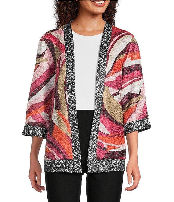 Ali Miles Textured Woven Abstract Print 3/4 Sleeve Reversible Jacket Product Image