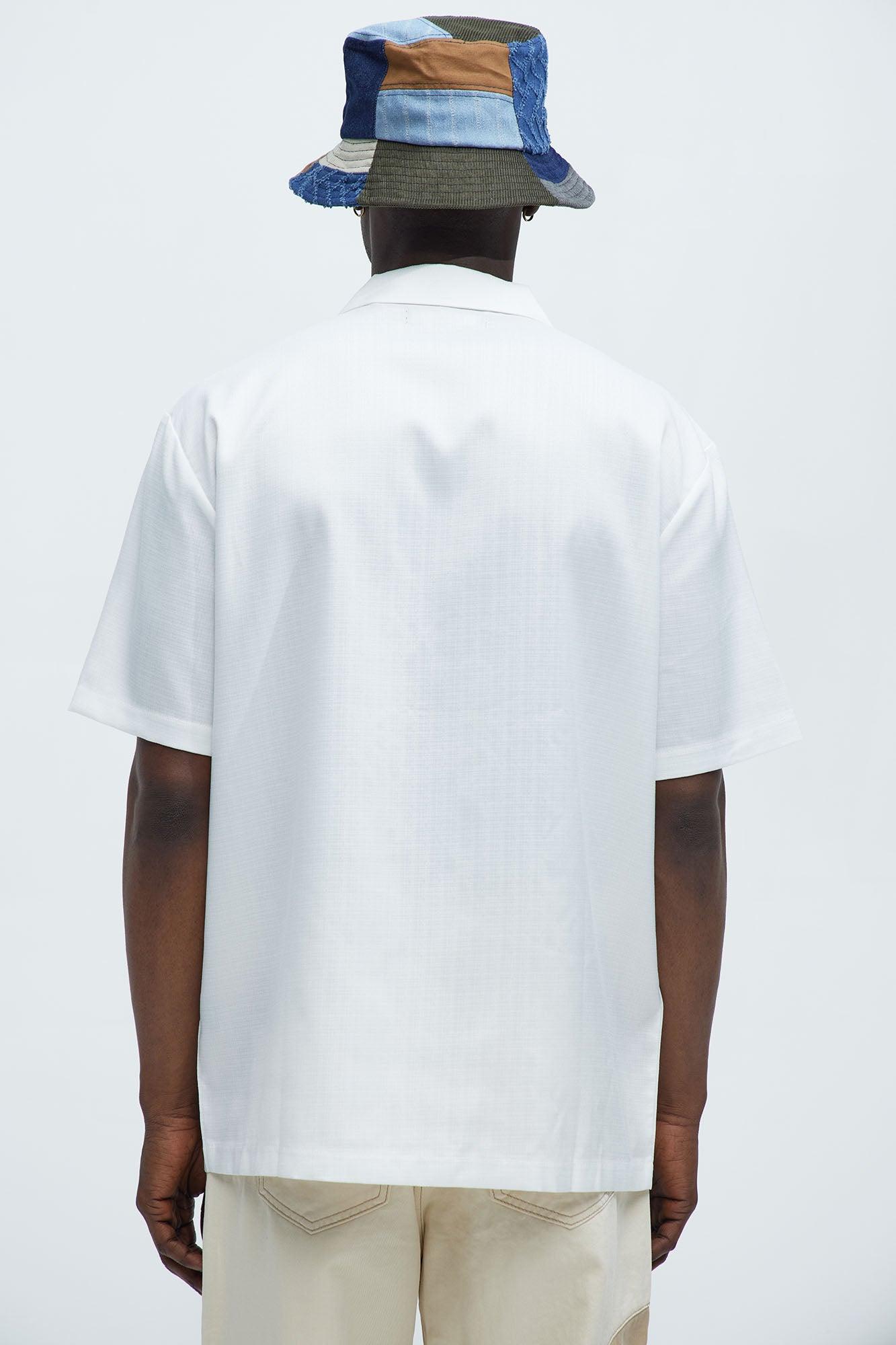 Desert Embroidered Cuban Collar Button Up - White Product Image