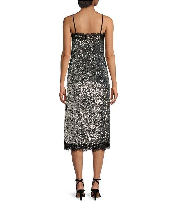 Gianni Bini x Lilly Sisto Allegra Sequin Lace Trim Square Neck Spaghetti Strap Slip Midi Dress Product Image