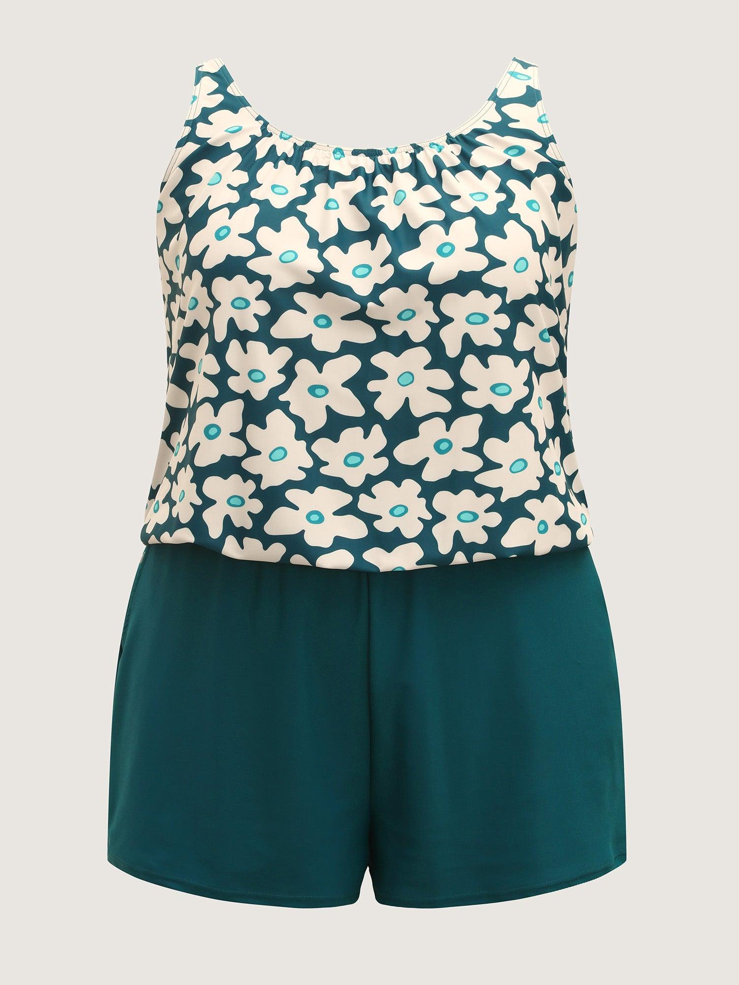 Floral Print Contrast One-Piece Swimsuit Female Product Image