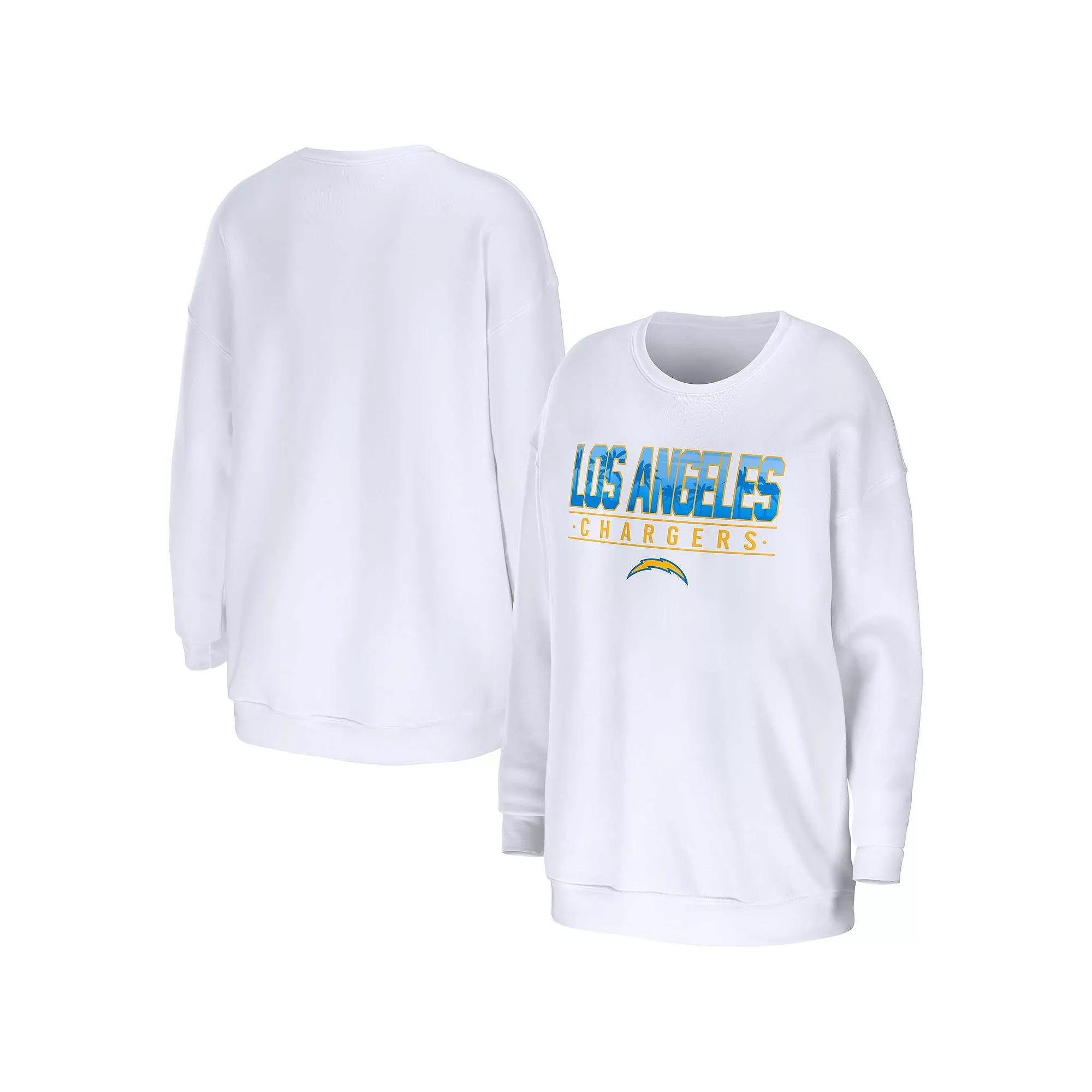 Women's WEAR by Erin Andrews White Los Angeles Chargers Domestic Pullover Sweatshirt,  Product Image