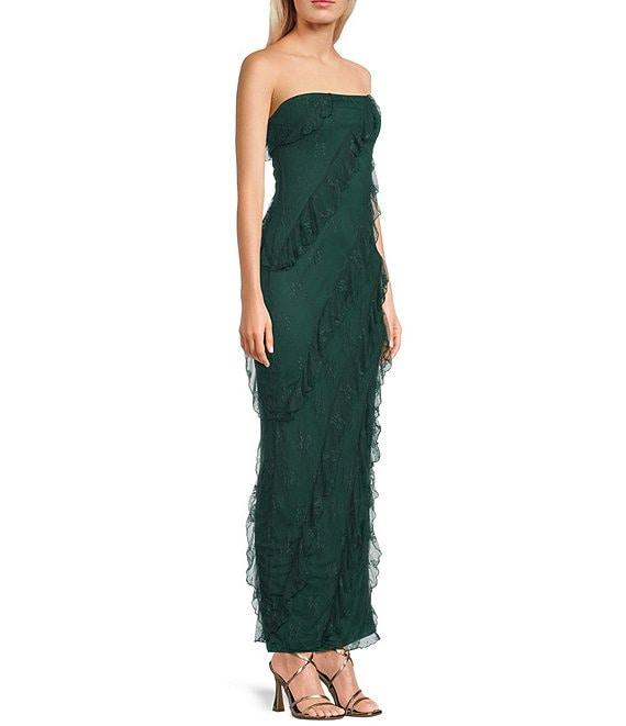 Allison & Kelly Strapless Lace Asymmetric Ruffle Midi Dress Product Image
