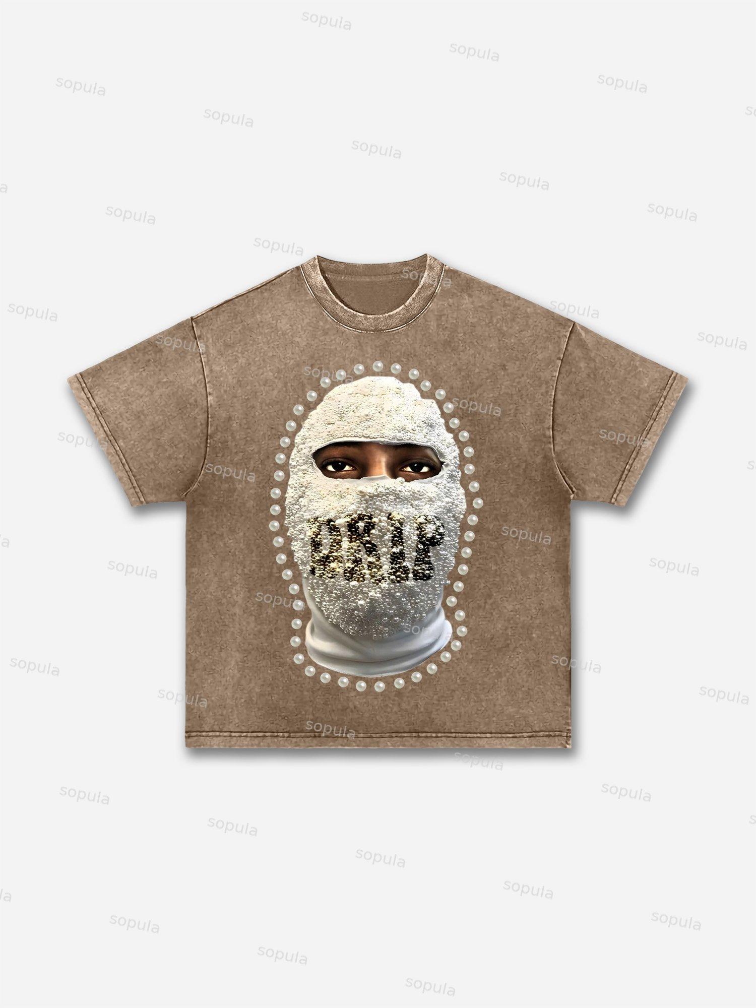 'drip' Street Gang Pearl Mask Graphic Acid Wash T-shirt Product Image