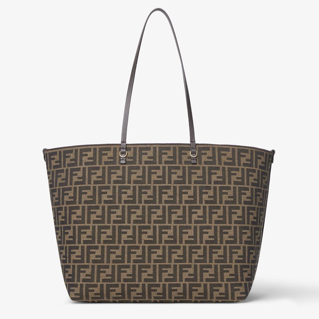 Roll LargeTobacco brown FF jacquard and striped Pequin fabric shopper Product Image