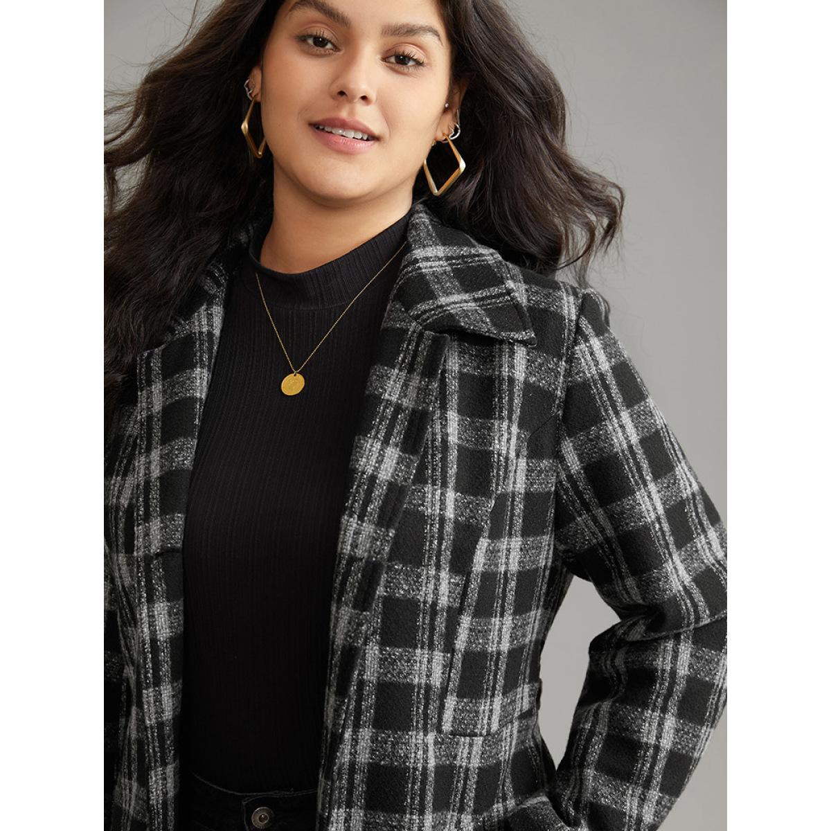 Plus Size Plaid Button Up Belted Bowknot Maxi Coat Women Gray Elegant Lined Ladies Dailywear Winter Coats BloomChic 28/5X Product Image