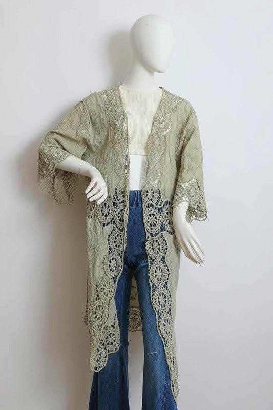 Crochet Open Patch Longline Kimono Product Image