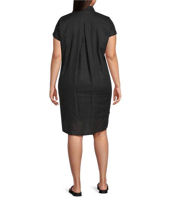 Eileen Fisher Plus Size Organic Linen Notch Collar Cap Sleeve Shirtdress Product Image