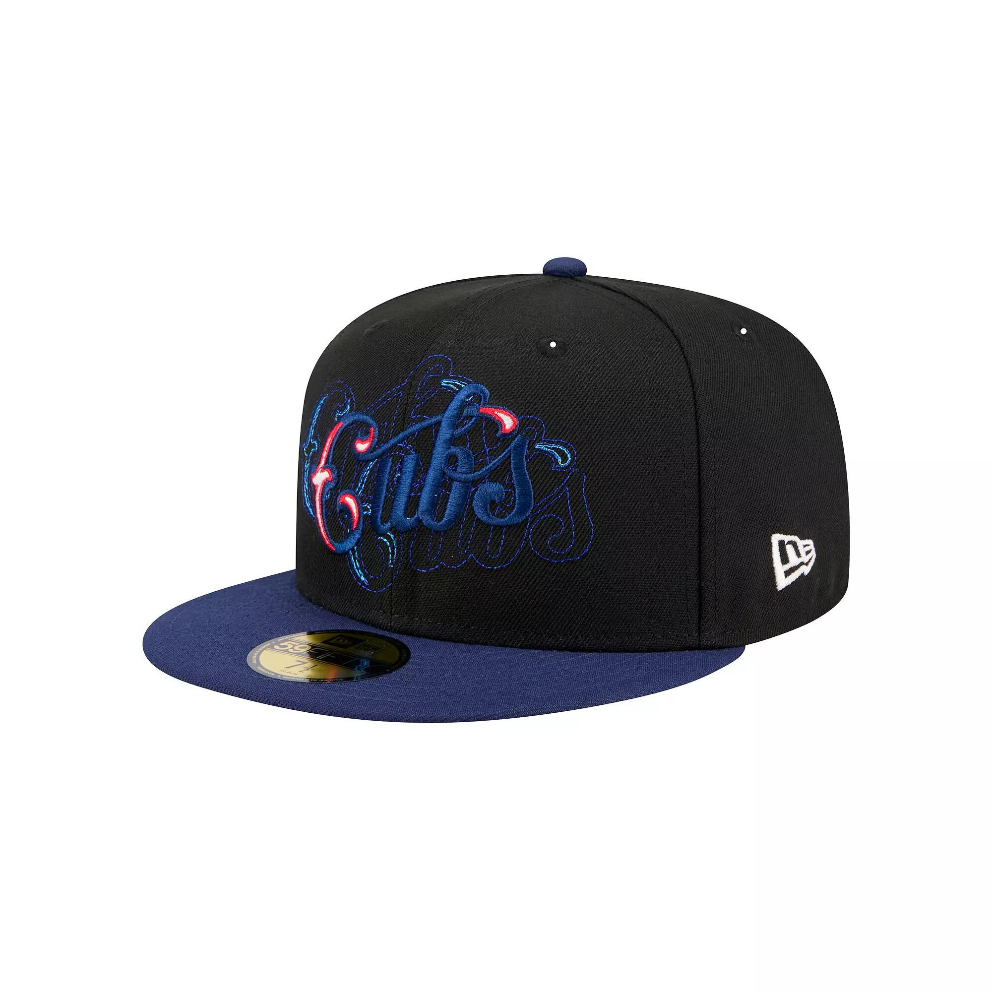 Men's New Era Black Chicago Cubs Shadow Stitch 59FIFTY Fitted Hat, Size: 7 1/4 Product Image