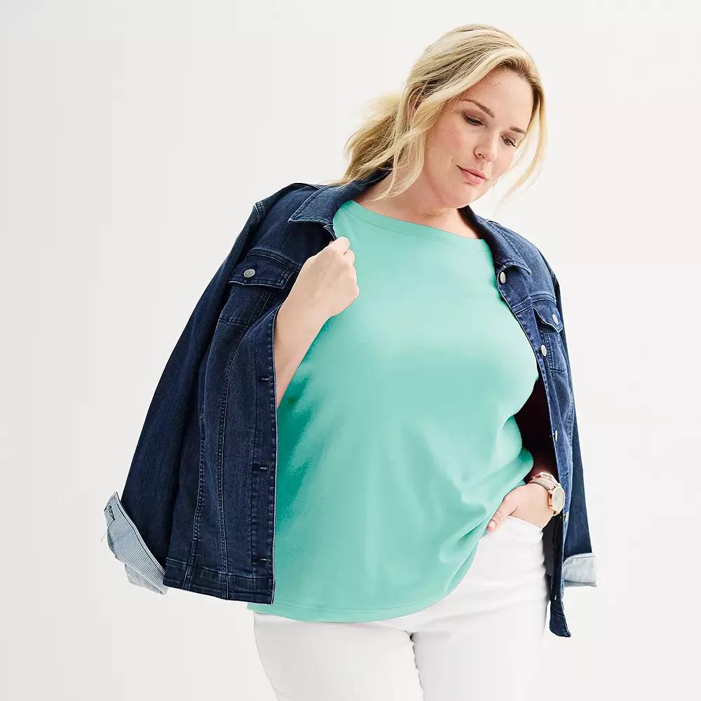 Plus Size Croft & Barrow® Boatneck Top, Women's, Size: 1XL, Blue Tint Product Image