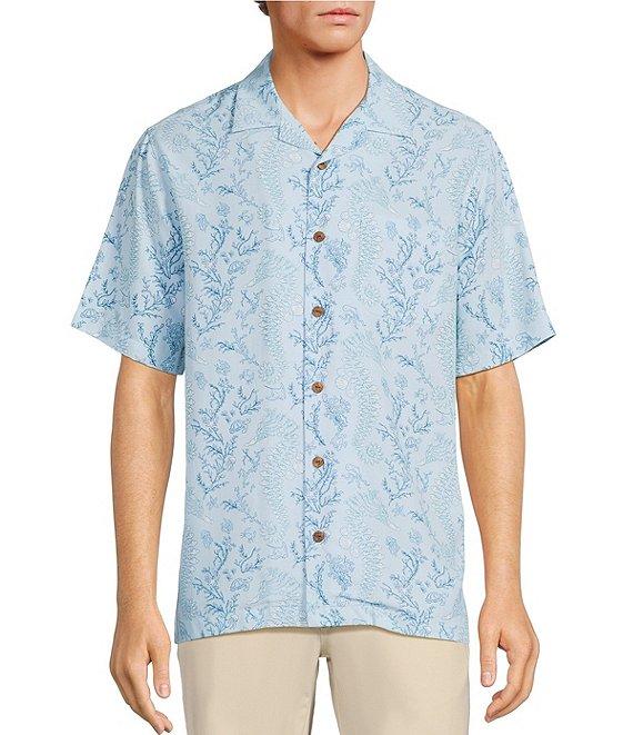 Caribbean Seahorse Print Short Sleeve Woven Camp Shirt Product Image