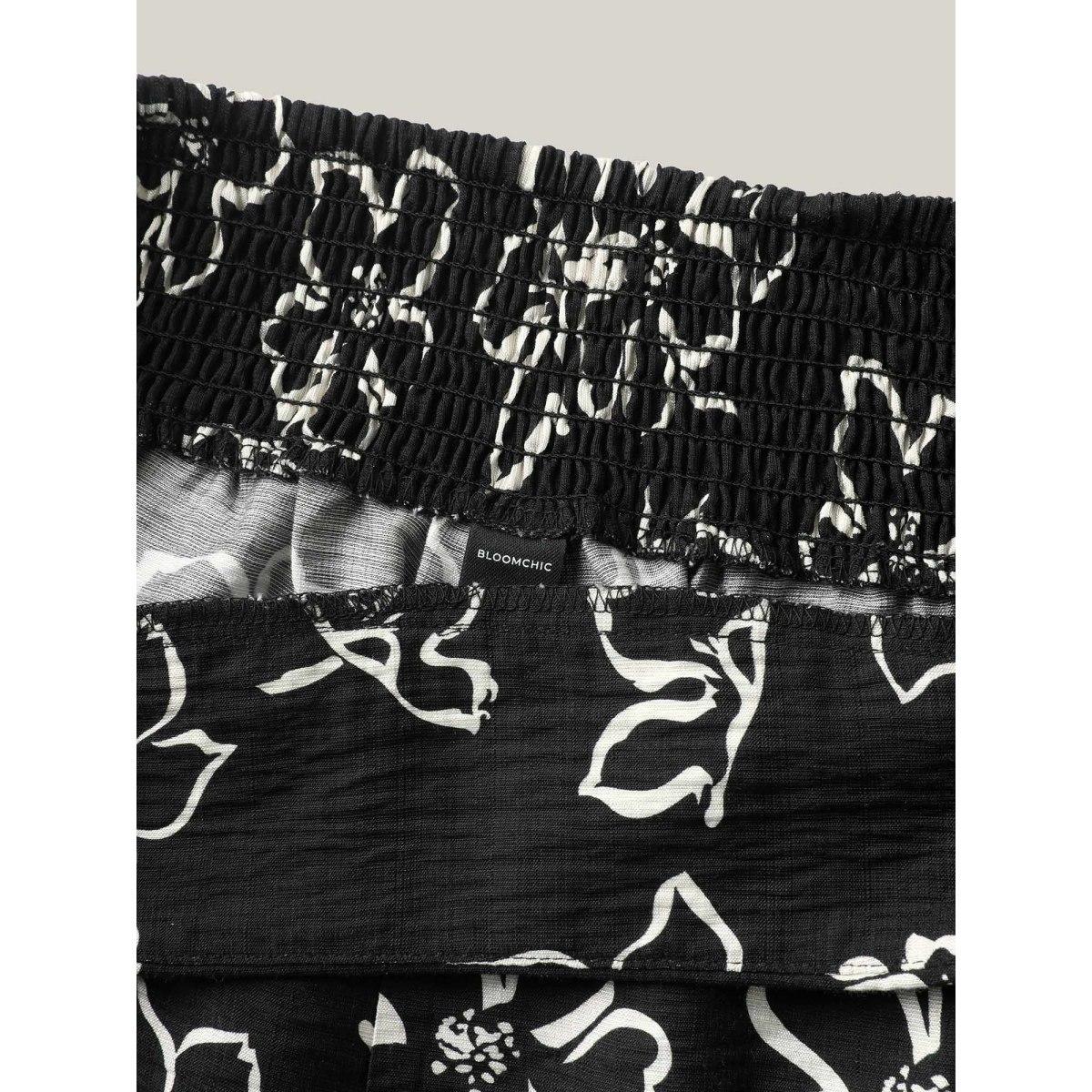 Plus Size Floral Shirred Waist Wide-Leg Pants Women BlackFlower Resort Wide Leg Mid Rise Vacation Pants BloomChic 18-20/2X Product Image