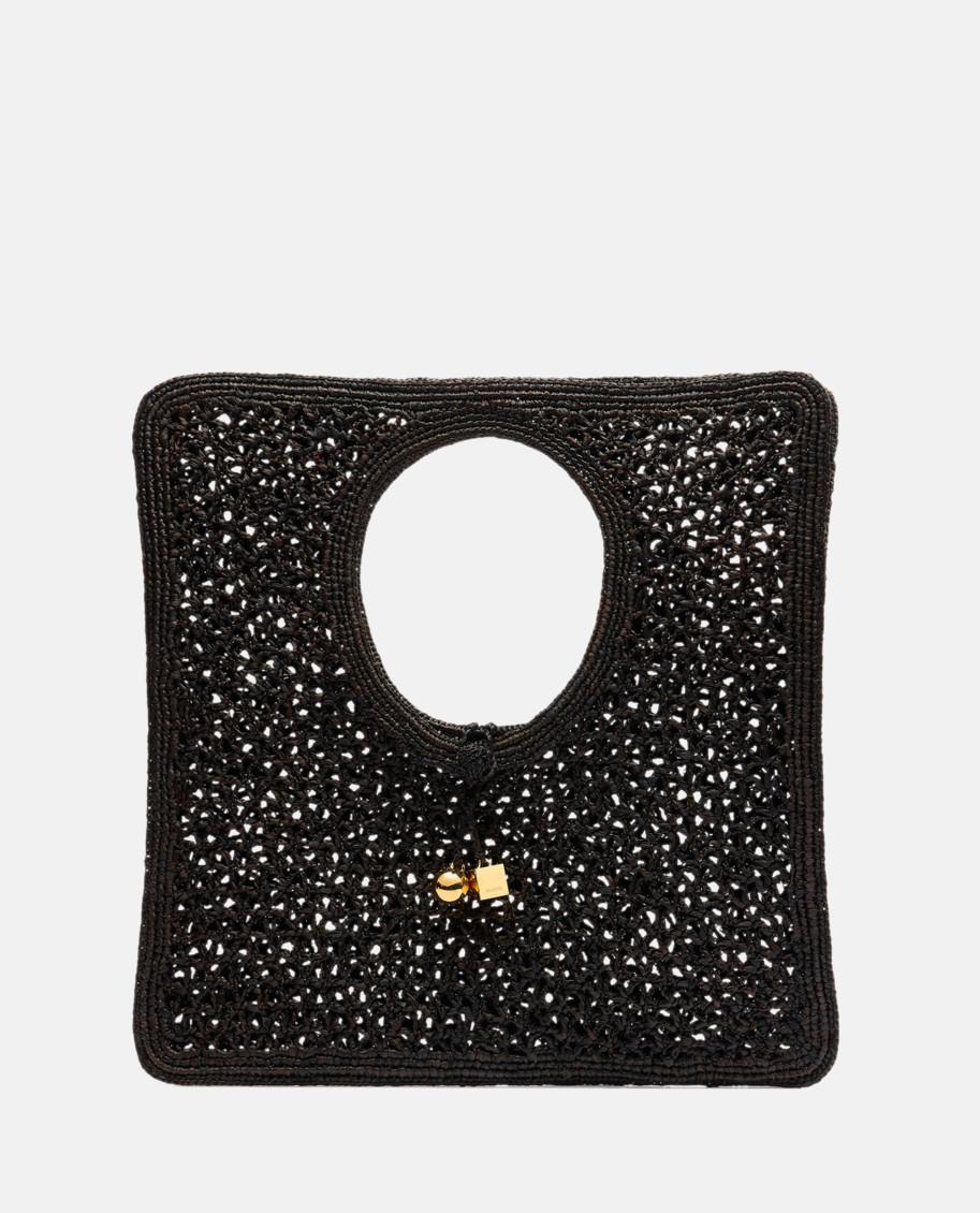 JACQUEMUS Carre Spiaggia Embellished Braided Raffia Tote In Black Product Image