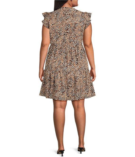 Skies Are Blue Plus Size Tiered Leopard Print Mini Shift Dress Product Image